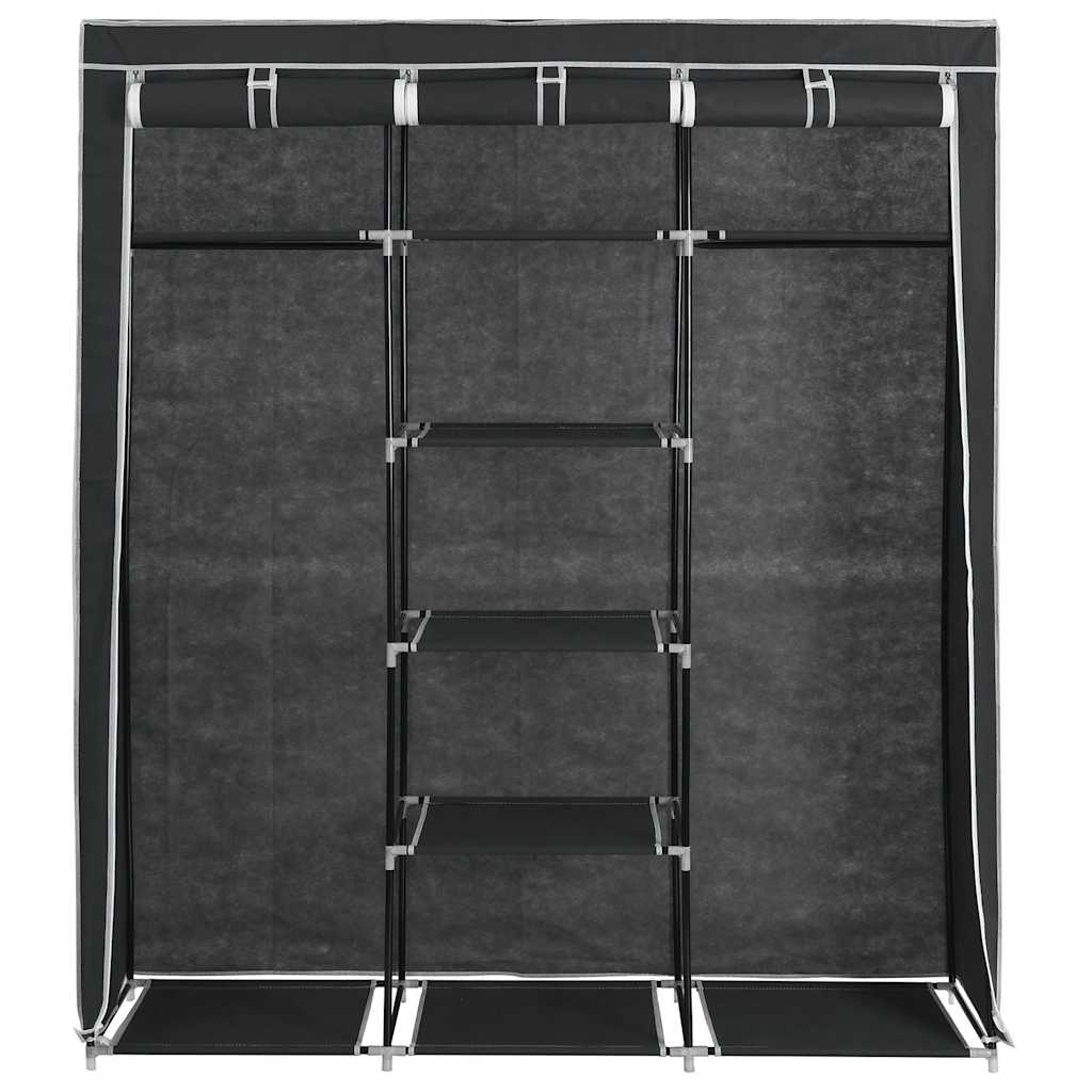 Garderobe med skap og stenger svart 150x45x175 cm stoff