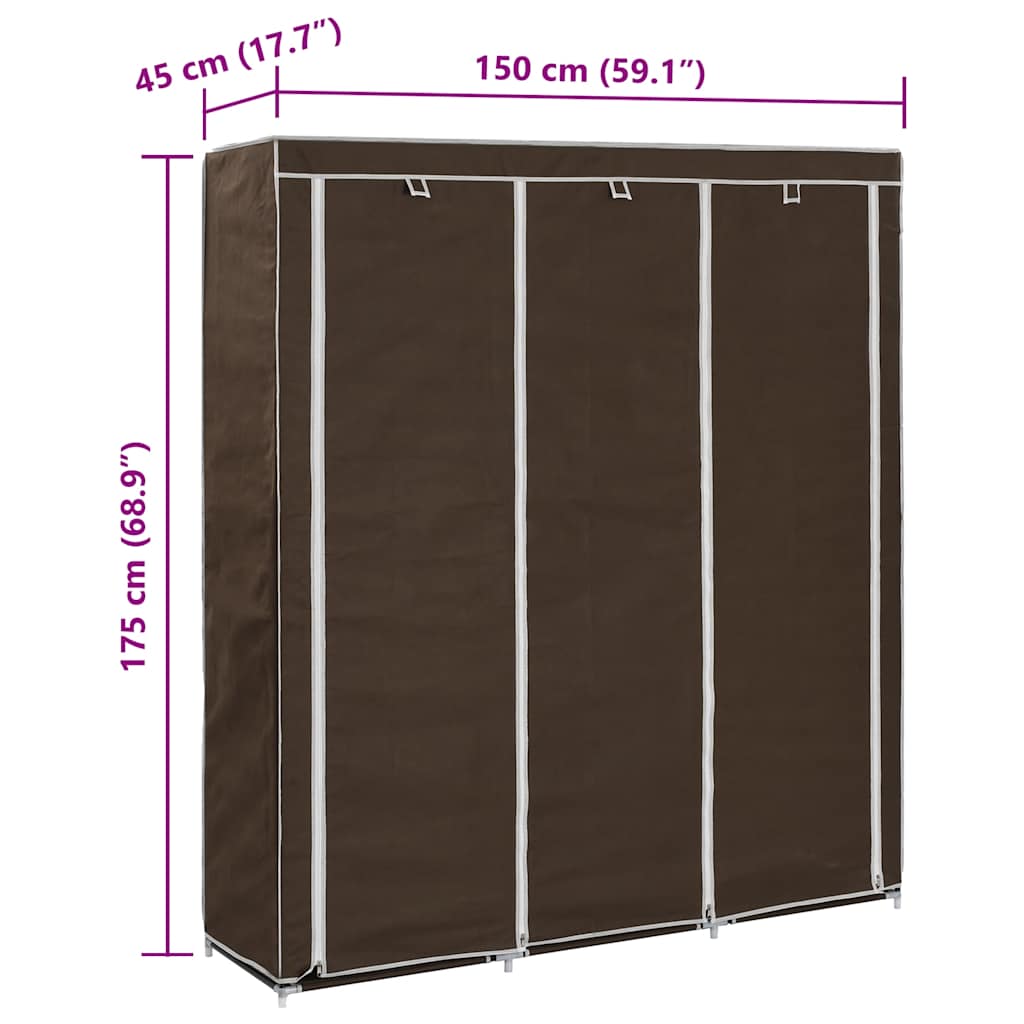 Garderobe med skap og stenger brun 150x45x175 cm stoff