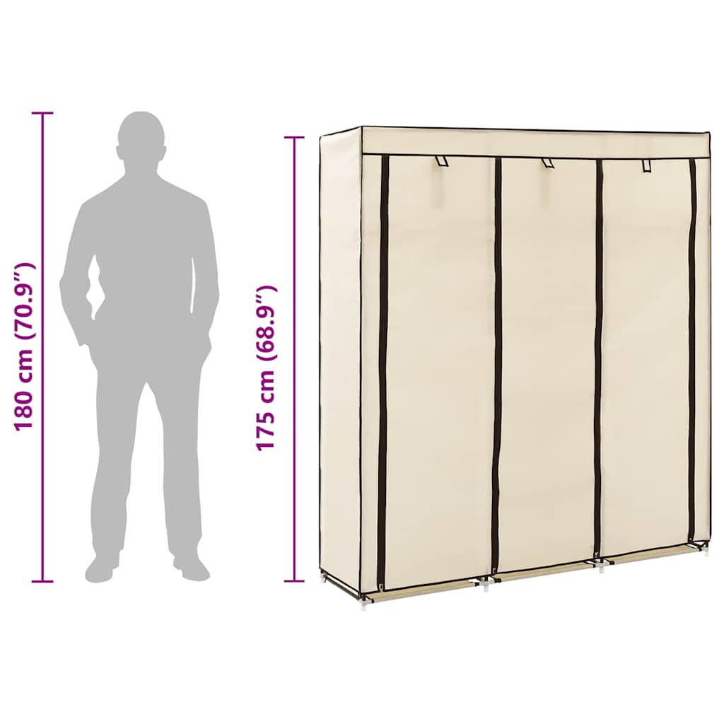 Garderobe med skap og stenger kremhvit 150x45x175 cm stoff