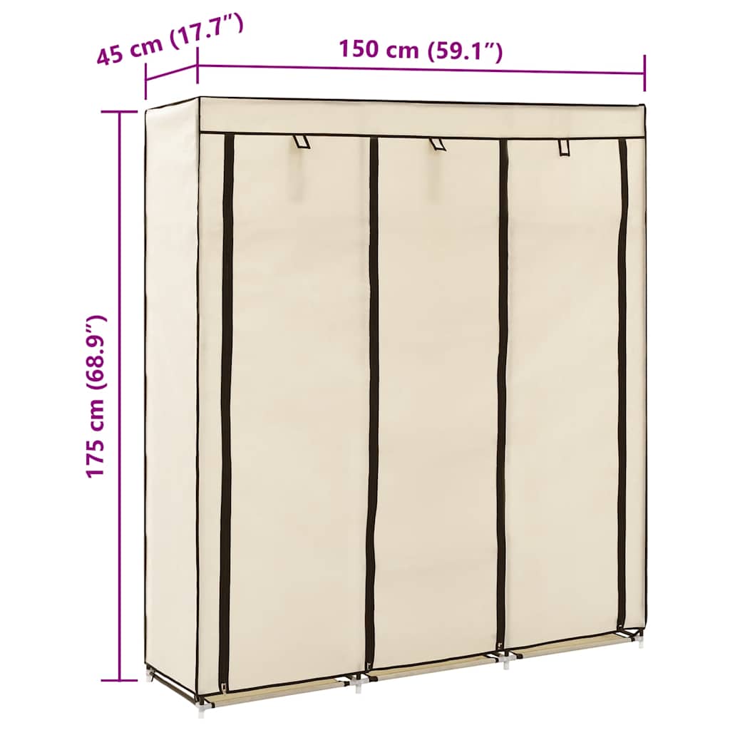 Garderobe med skap og stenger kremhvit 150x45x175 cm stoff