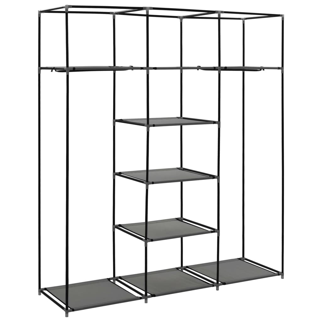 Garderobe med skap og stenger grå 150x45x175 cm stoff