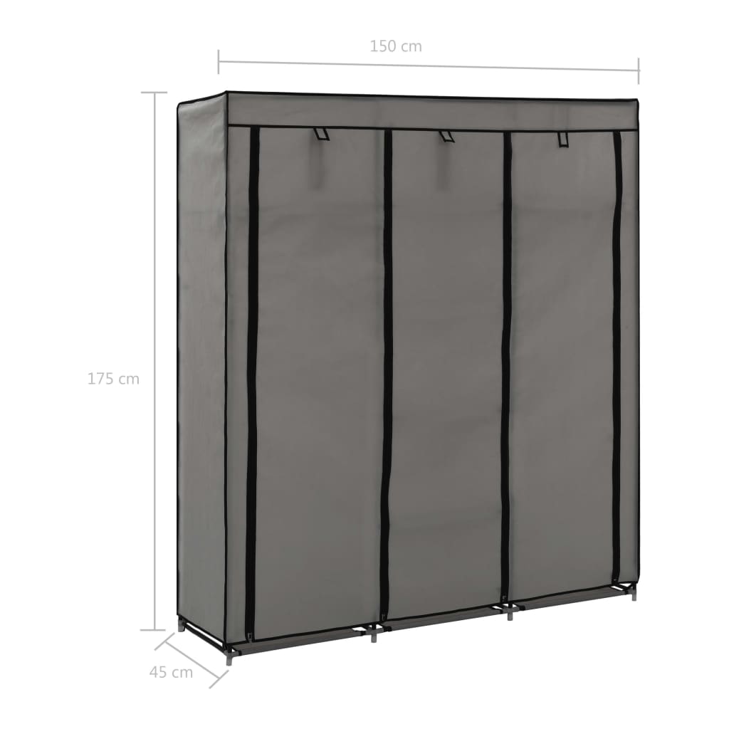 Garderobe med skap og stenger grå 150x45x175 cm stoff