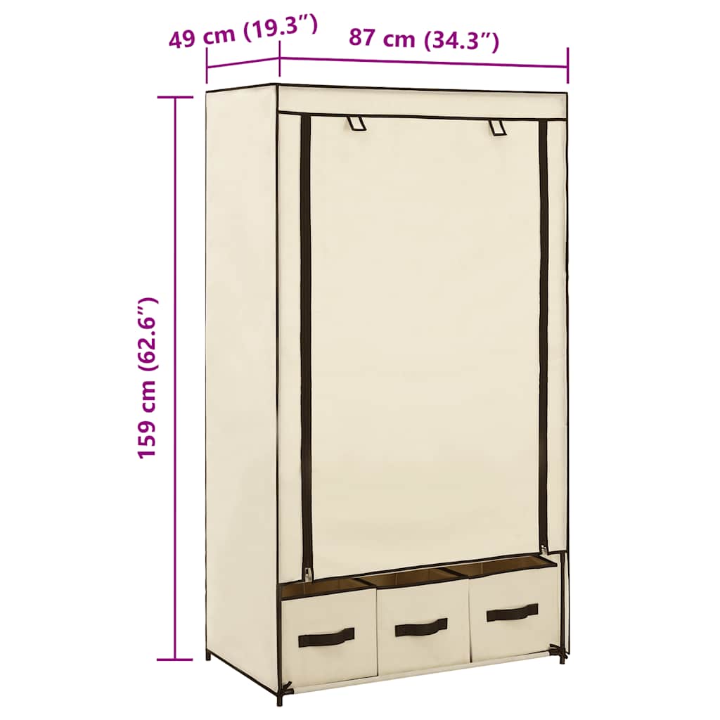 Garderobe kremhvit 87x49x159 cm stoff