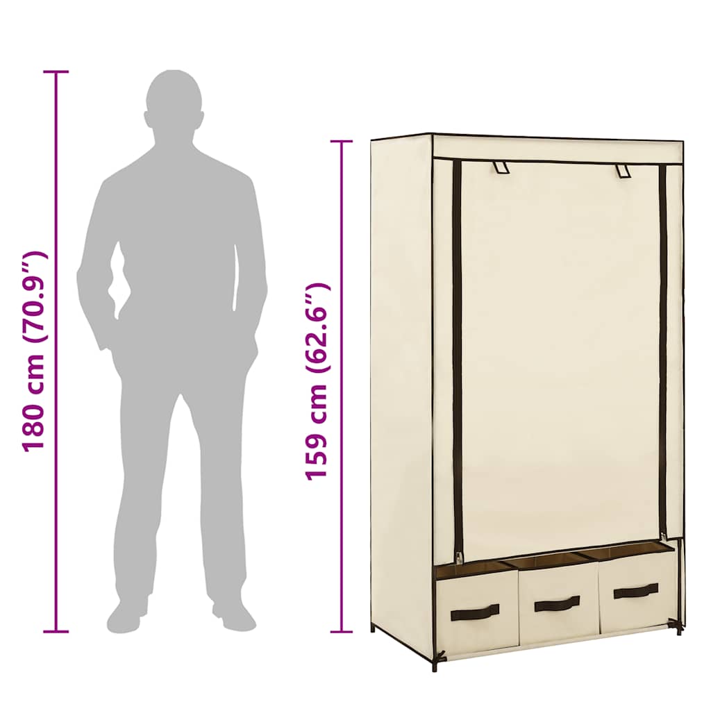 Garderobe kremhvit 87x49x159 cm stoff