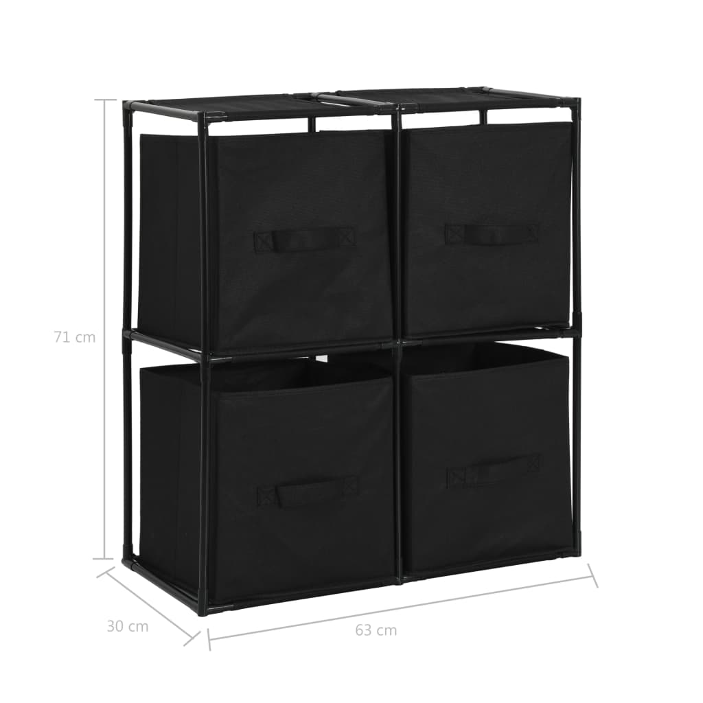 Oppbevaringsskap med 4 stoffkurver svart 63x30x71 cm stål