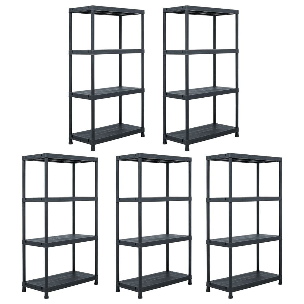 Oppbevaringshylle 5 stk svart 60x30x138 cm plast