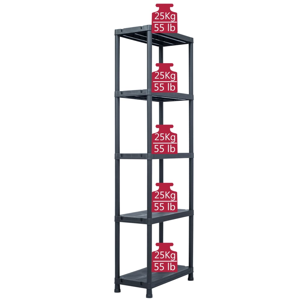 Oppbevaringshylle 2 stk svart 125 kg 60x30x180 cm plast