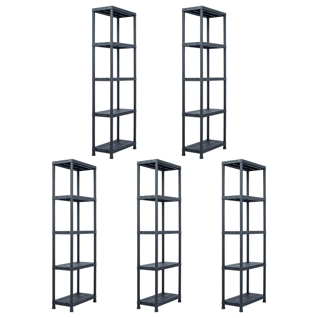 Oppbevaringshylle 5 stk svart 125 kg 60x30x180 cm plast