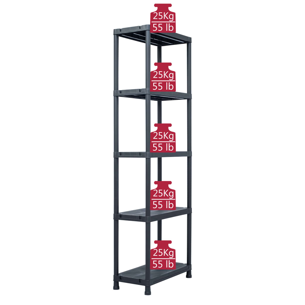 Oppbevaringshylle 5 stk svart 125 kg 60x30x180 cm plast