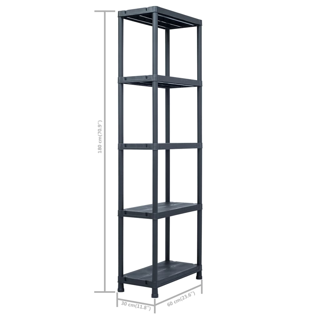 Oppbevaringshylle 5 stk svart 125 kg 60x30x180 cm plast