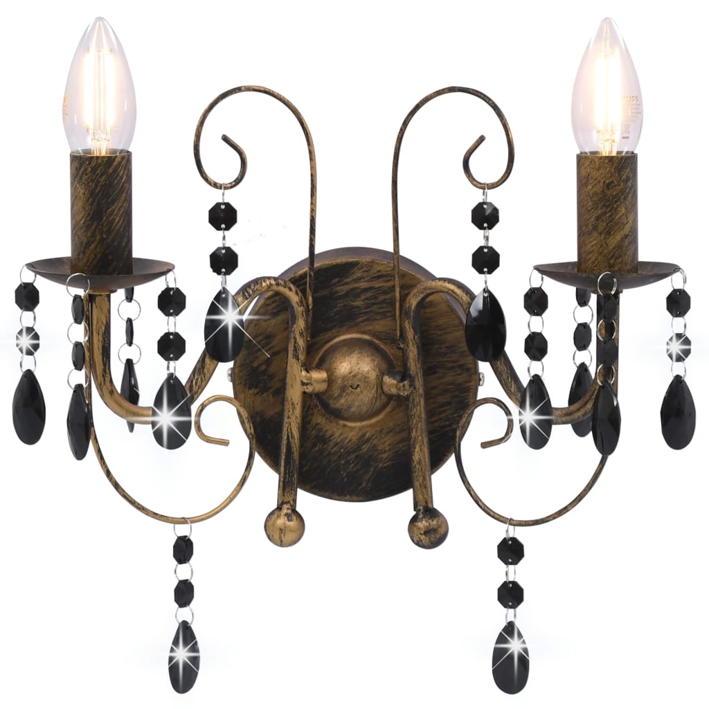 Vegglampe med perler antikk svart 2 x E14 lyspærer vidaXL
