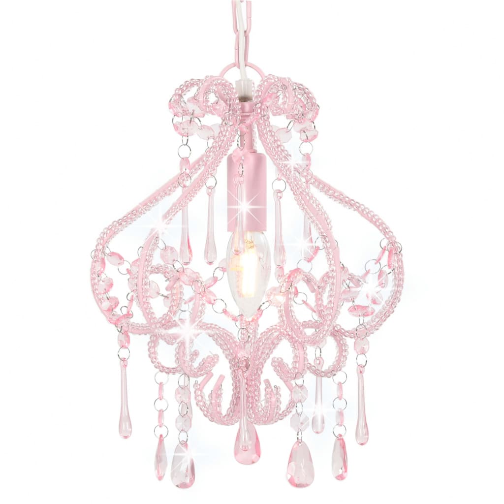 Taklampe med perler rosa rund E14