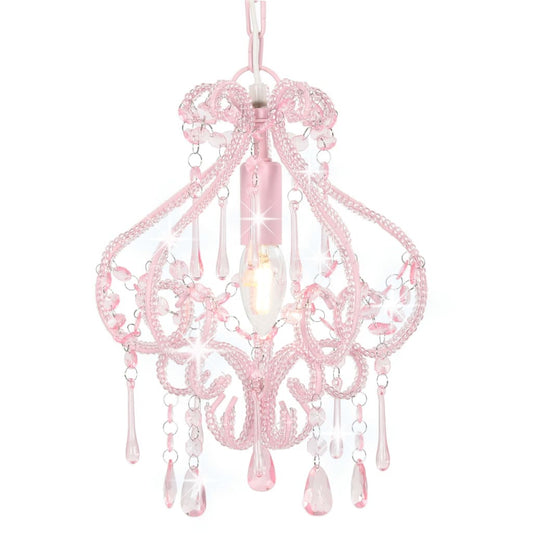 Taklampe med perler rosa rund E14