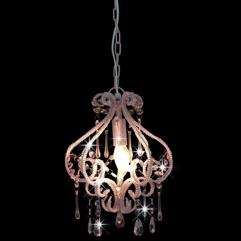 Taklampe med perler rosa rund E14