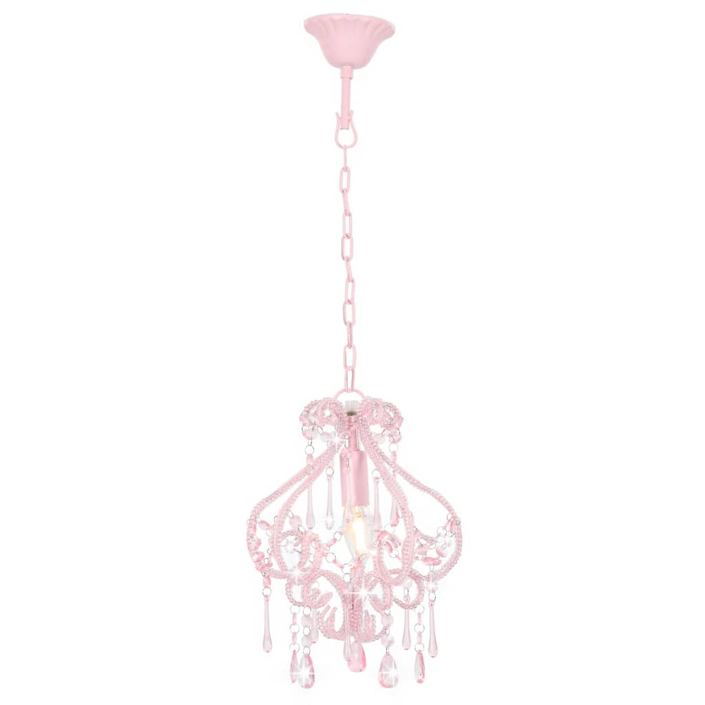 Taklampe med perler rosa rund E14