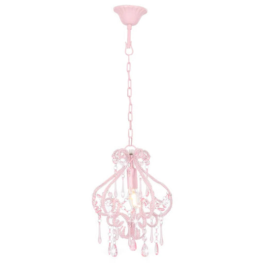 Taklampe med perler rosa rund E14