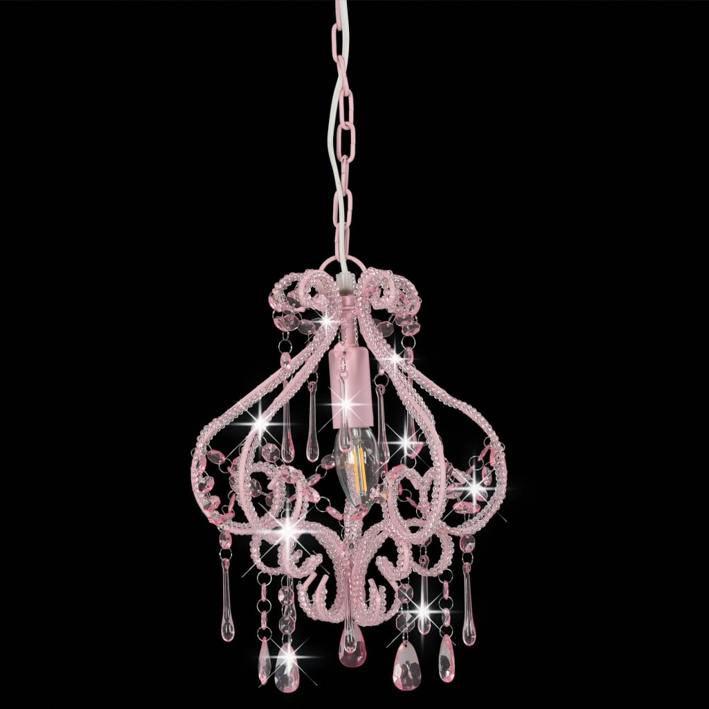 Taklampe med perler rosa rund E14