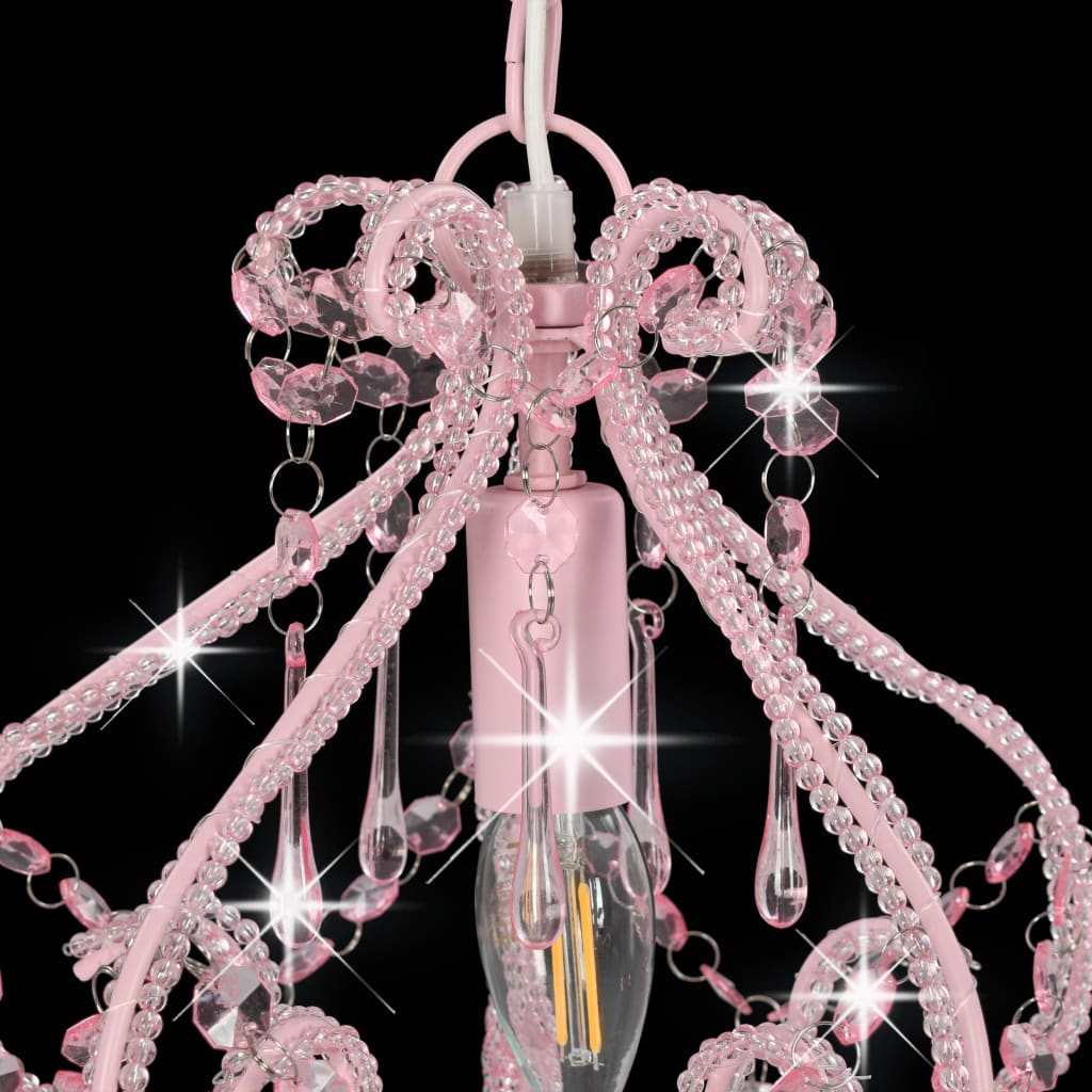 Taklampe med perler rosa rund E14