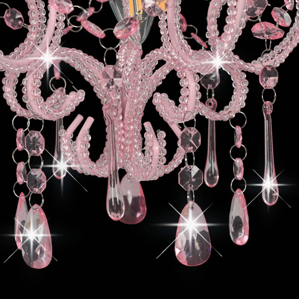 Taklampe med perler rosa rund E14