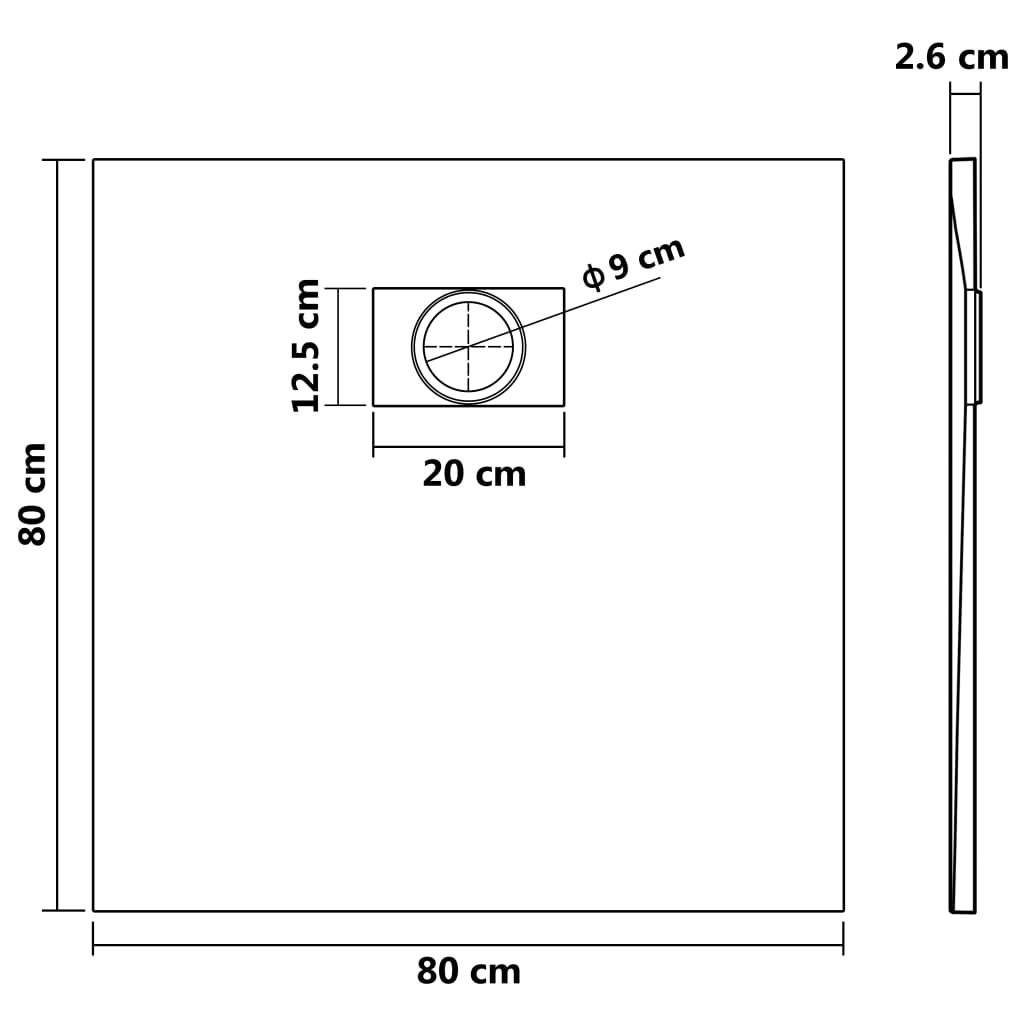 Dusjbrett SMC svart 80x80 cm