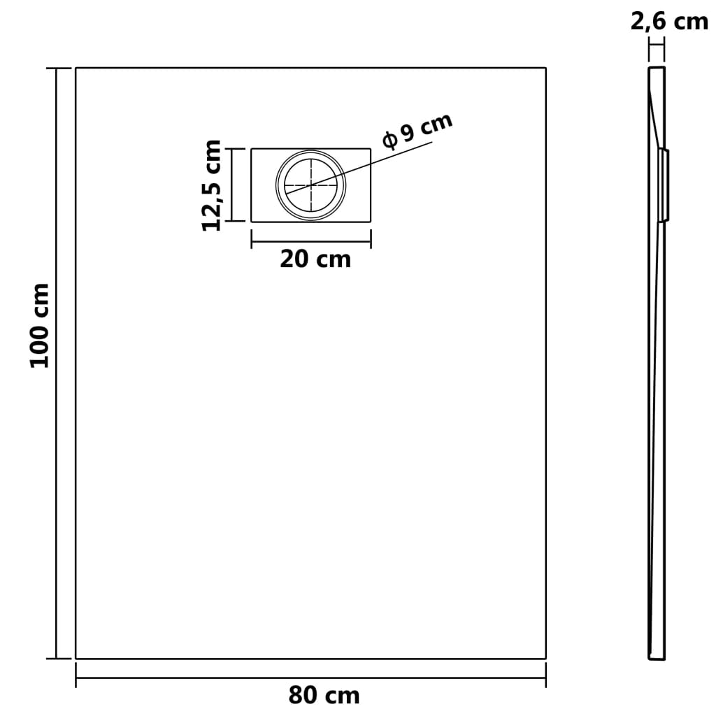 Dusjbrett SMC svart 100x80 cm