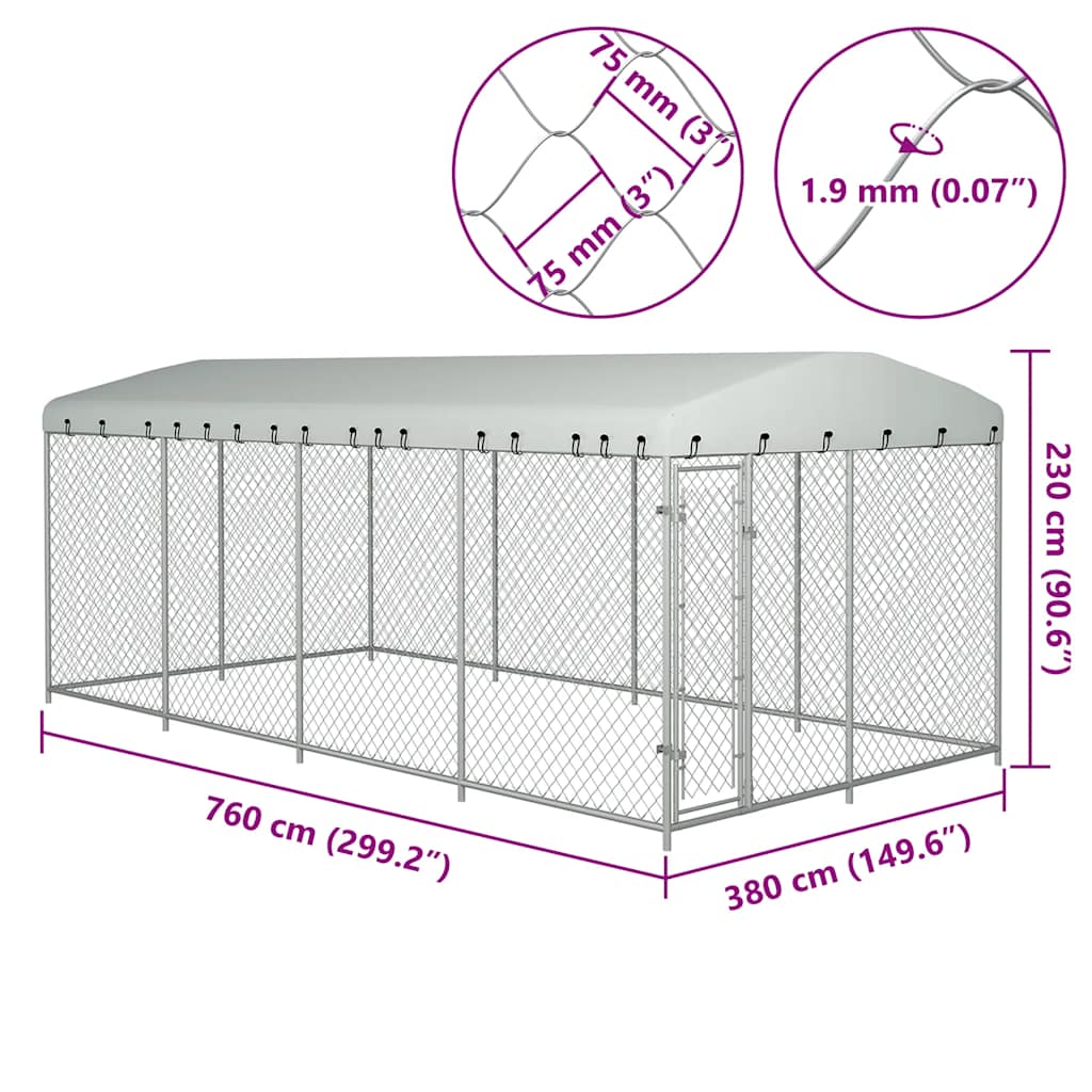 Utendørs hundegård med tak 7,6x3,8x2,3 m