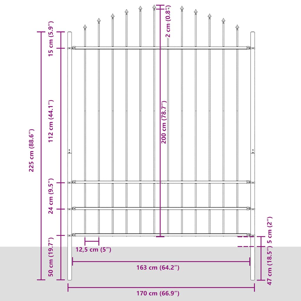 Hagegjerde Woerden med spydtopp stål 170x200 cm svart