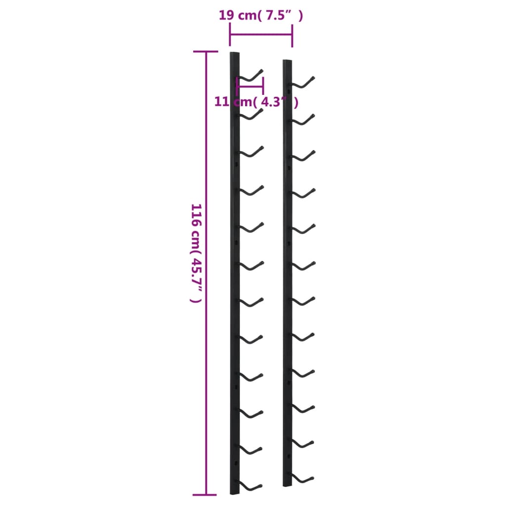 Veggmontert vinstativ for 12 flasker svart jern