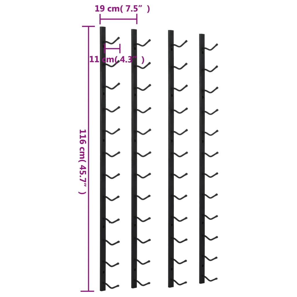 Veggmontert vinstativ for 12 flasker 2 stk svart jern