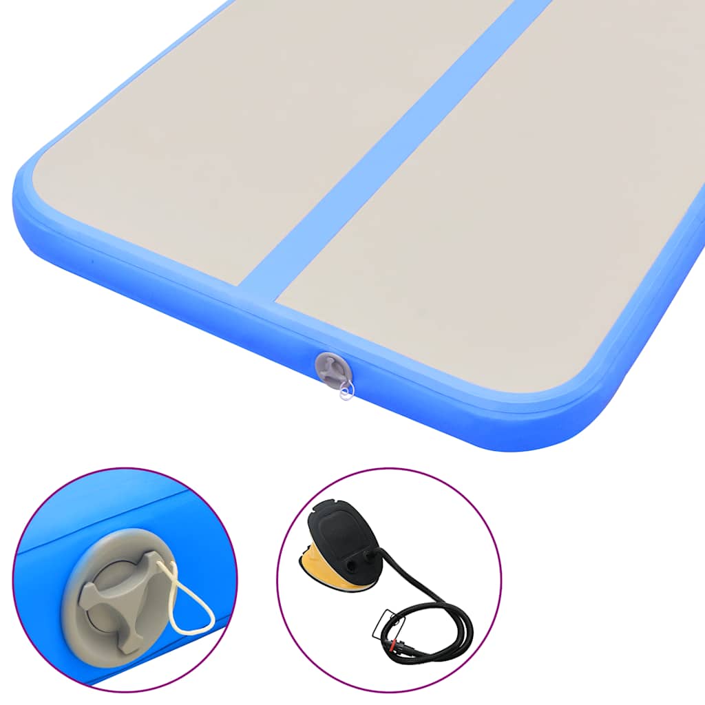 Oppblåsbar gymnastikkmatte med pumpe 600x100x10 cm PVC blå