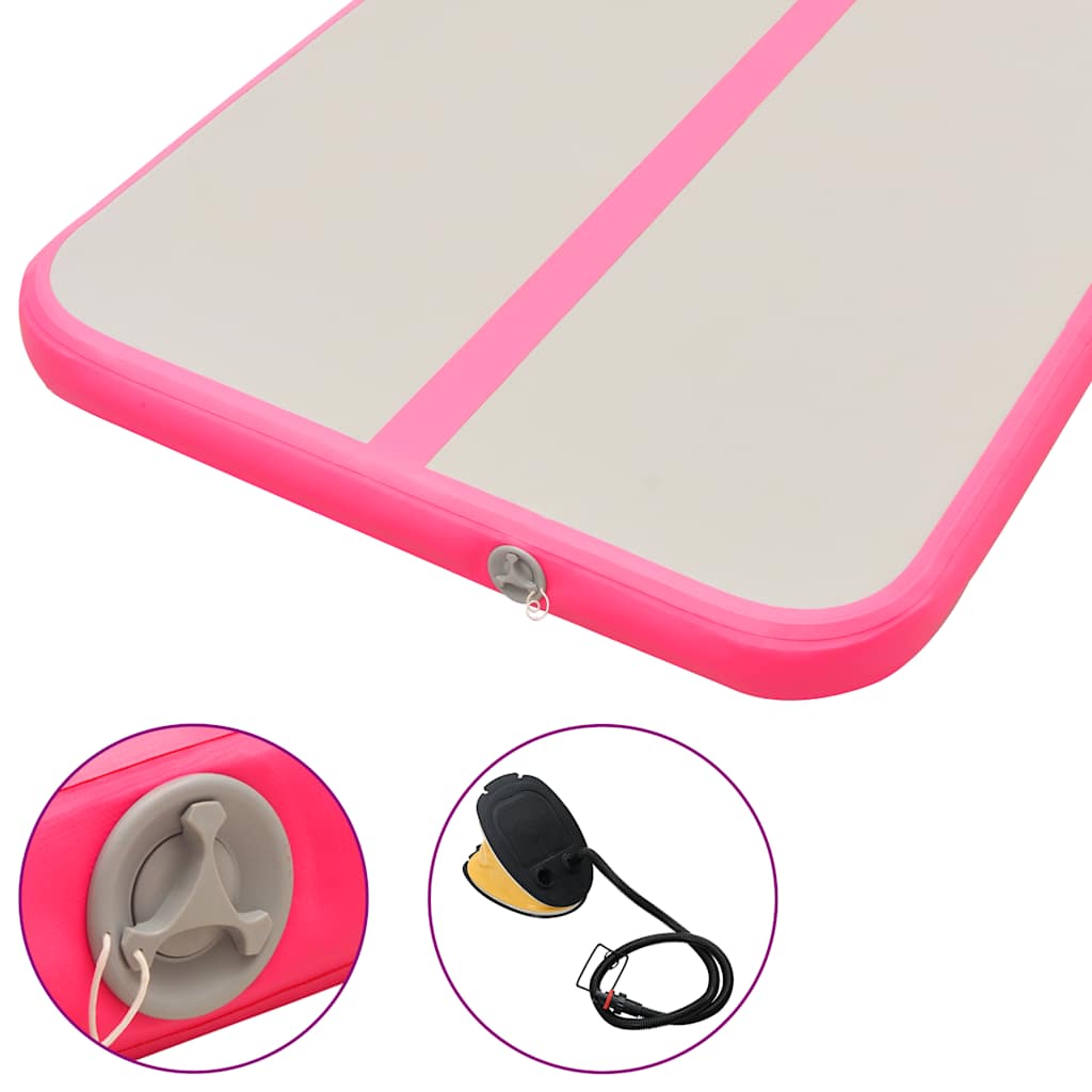 Oppblåsbar gymnastikkmatte med pumpe 700x100x10 cm PVC rosa