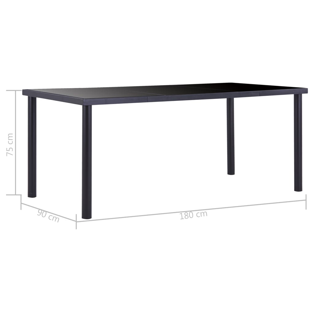 Spisebord svart 180x90x75 cm herdet glass