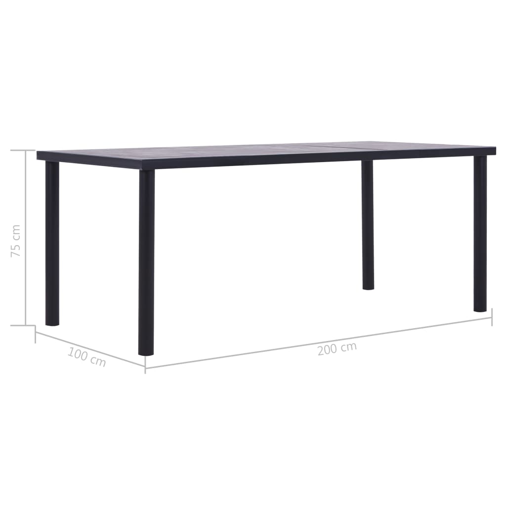 Spisebord svart og betonggrå 200x100x75 cm MDF