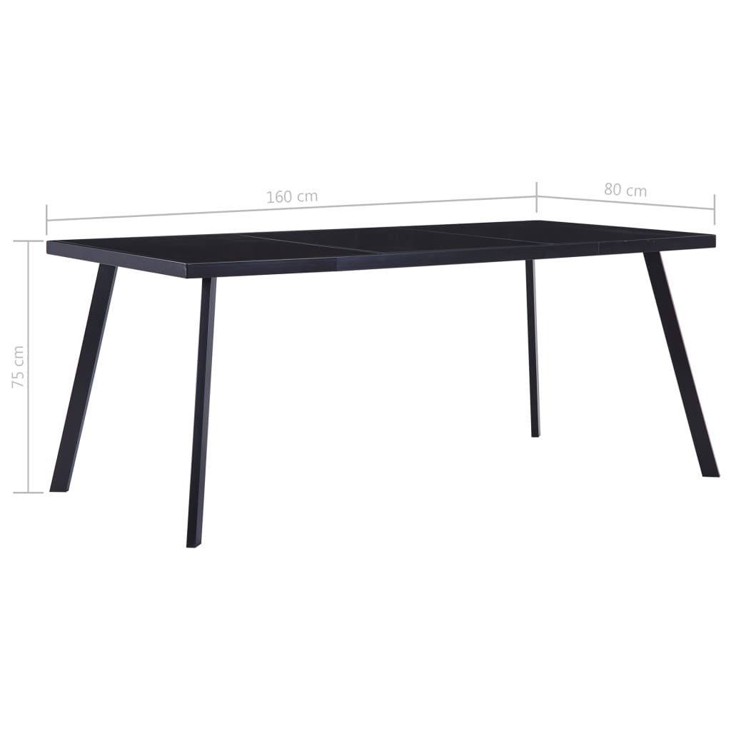 Spisebord svart 160x80x75 cm herdet glass