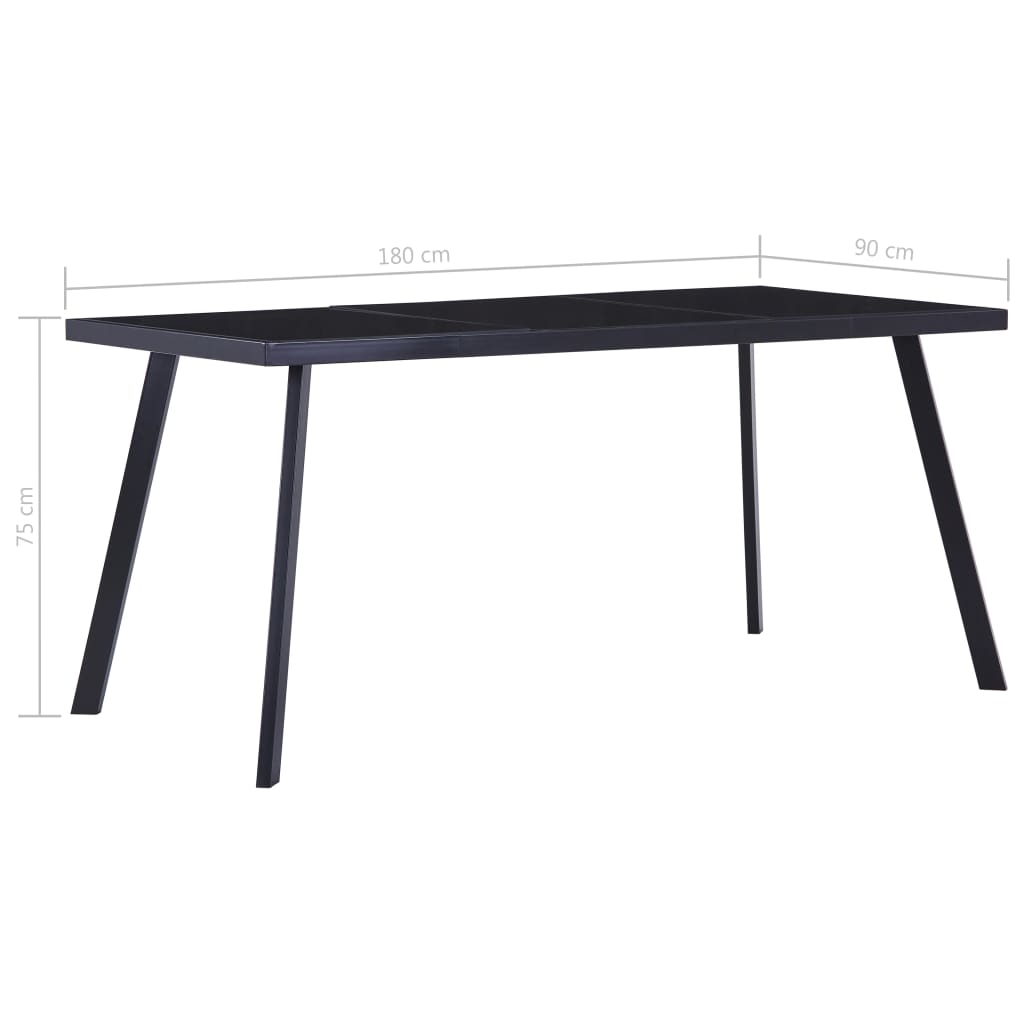 Spisebord svart 180x90x75 cm herdet glass