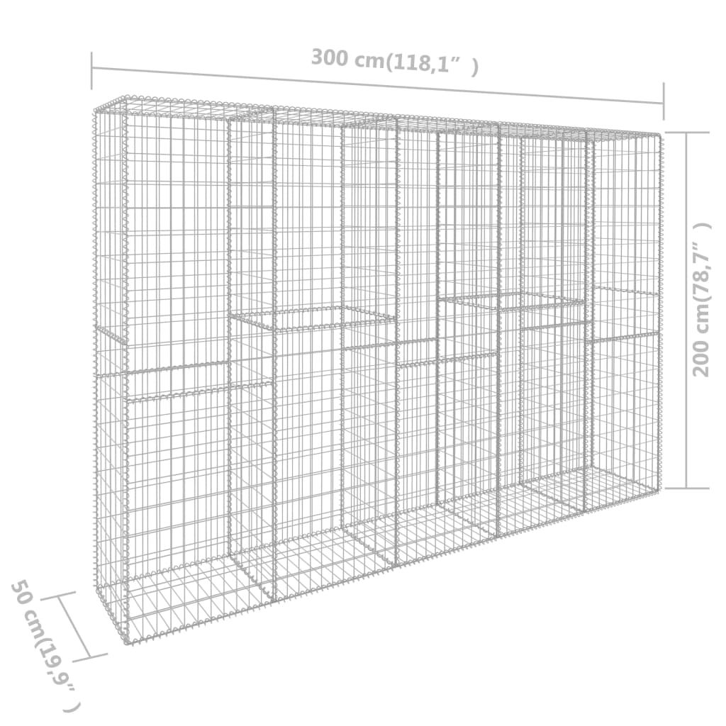 Gabion med topp- og bunnlokk galvanisert stål 300x50x200 cm vidaXL