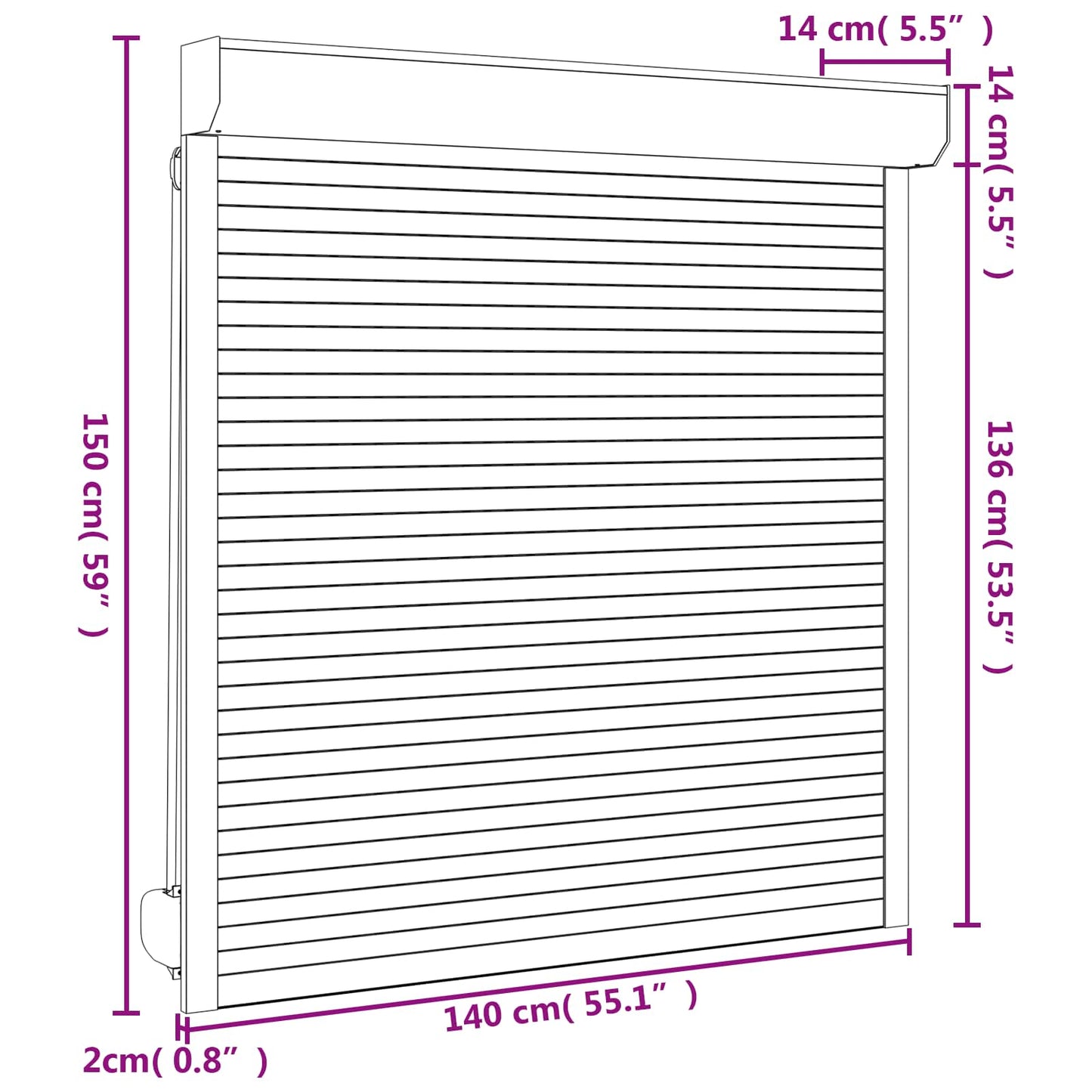 Rullegardin Antrasitt 140 x 150 cm Aluminium og Polyuretan
