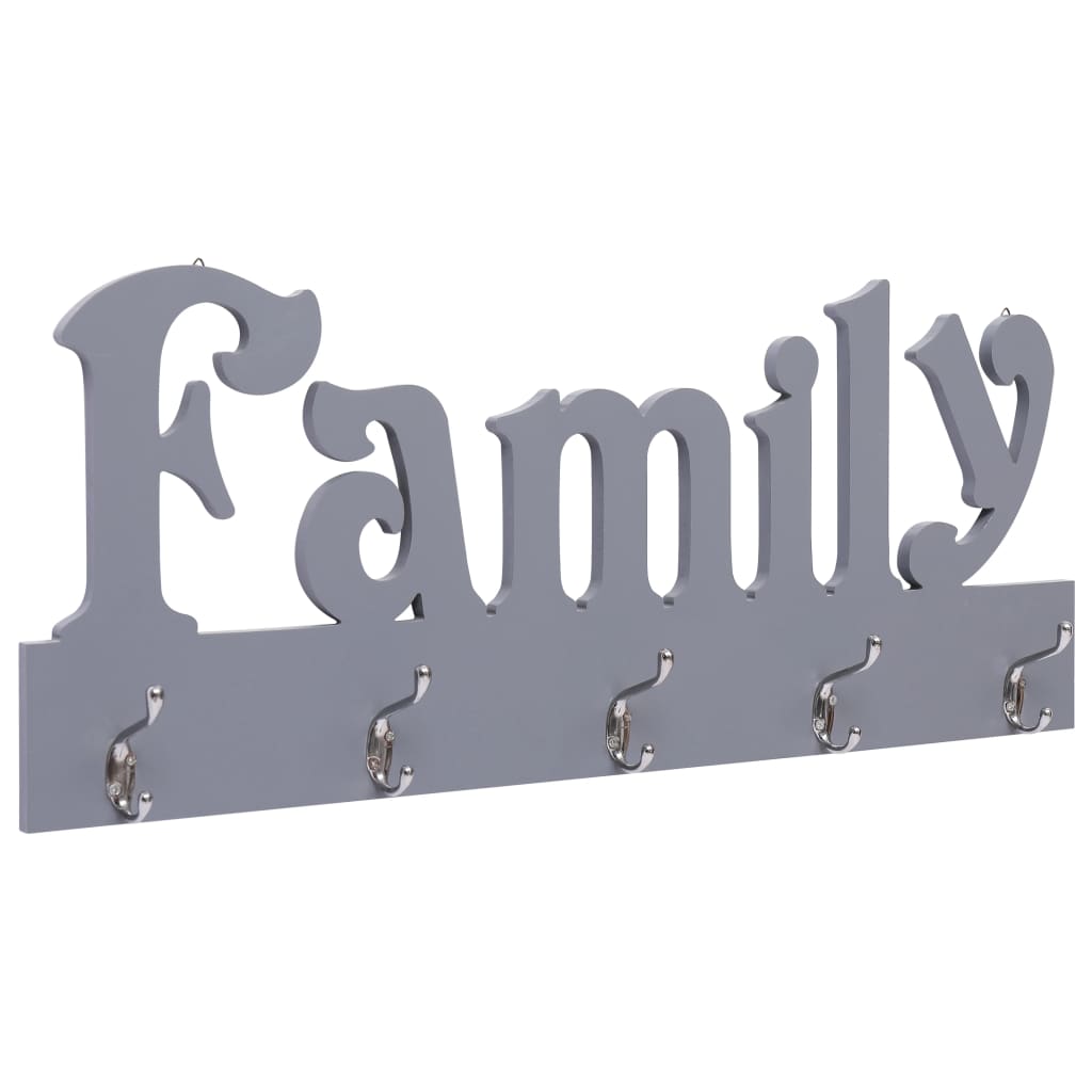 Veggmontert garderobepanel FAMILY grå 74x29,5 cm