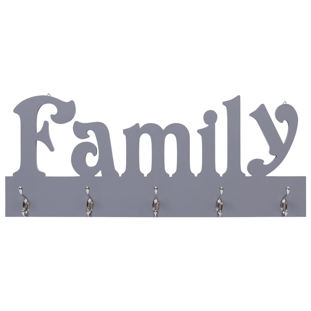 Veggmontert garderobepanel FAMILY grå 74x29,5 cm
