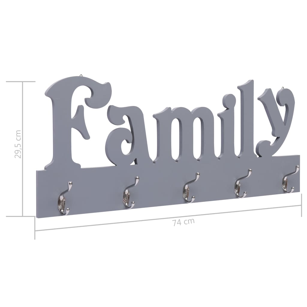 Veggmontert garderobepanel FAMILY grå 74x29,5 cm