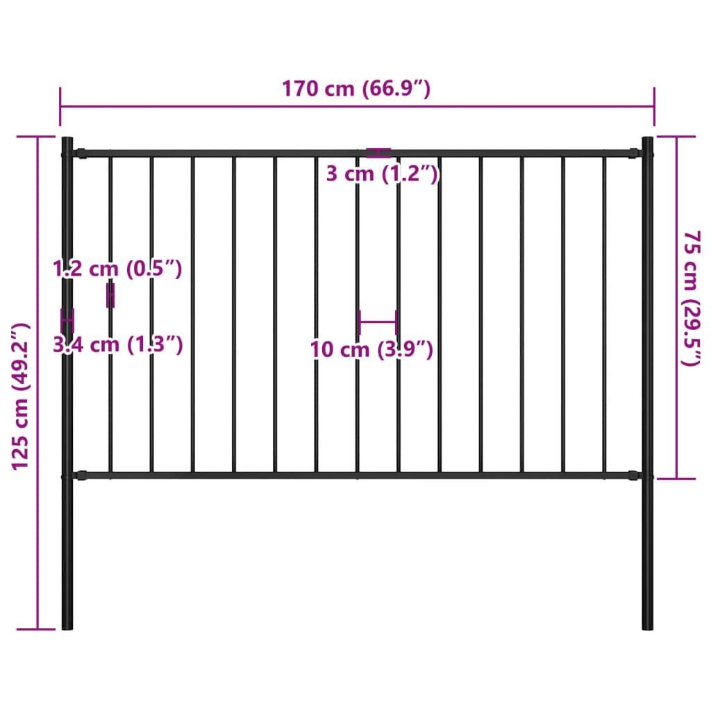 Gjerdepanel Woerden med stolper stål 1,7x0,75 m svart