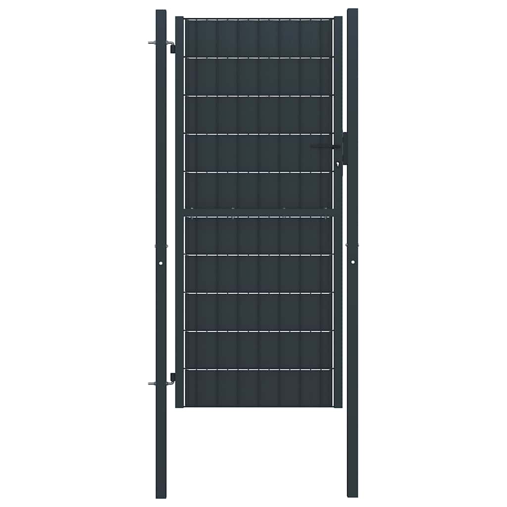Gjerdeport PVC og stål 100x124 cm antrasitt vidaXL