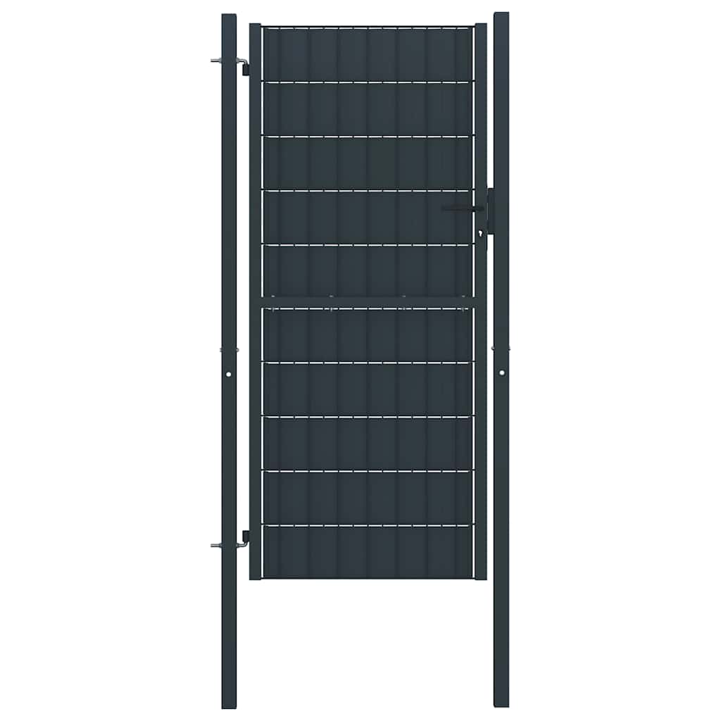 Gjerdeport PVC og stål 100x204 cm antrasitt vidaXL