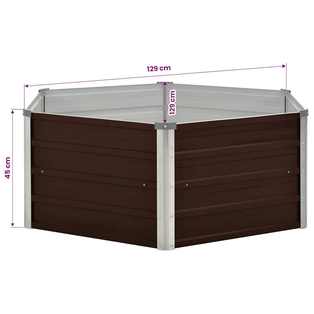 Forhøyet hagebed brun 129x129x45 cm galvanisert stål