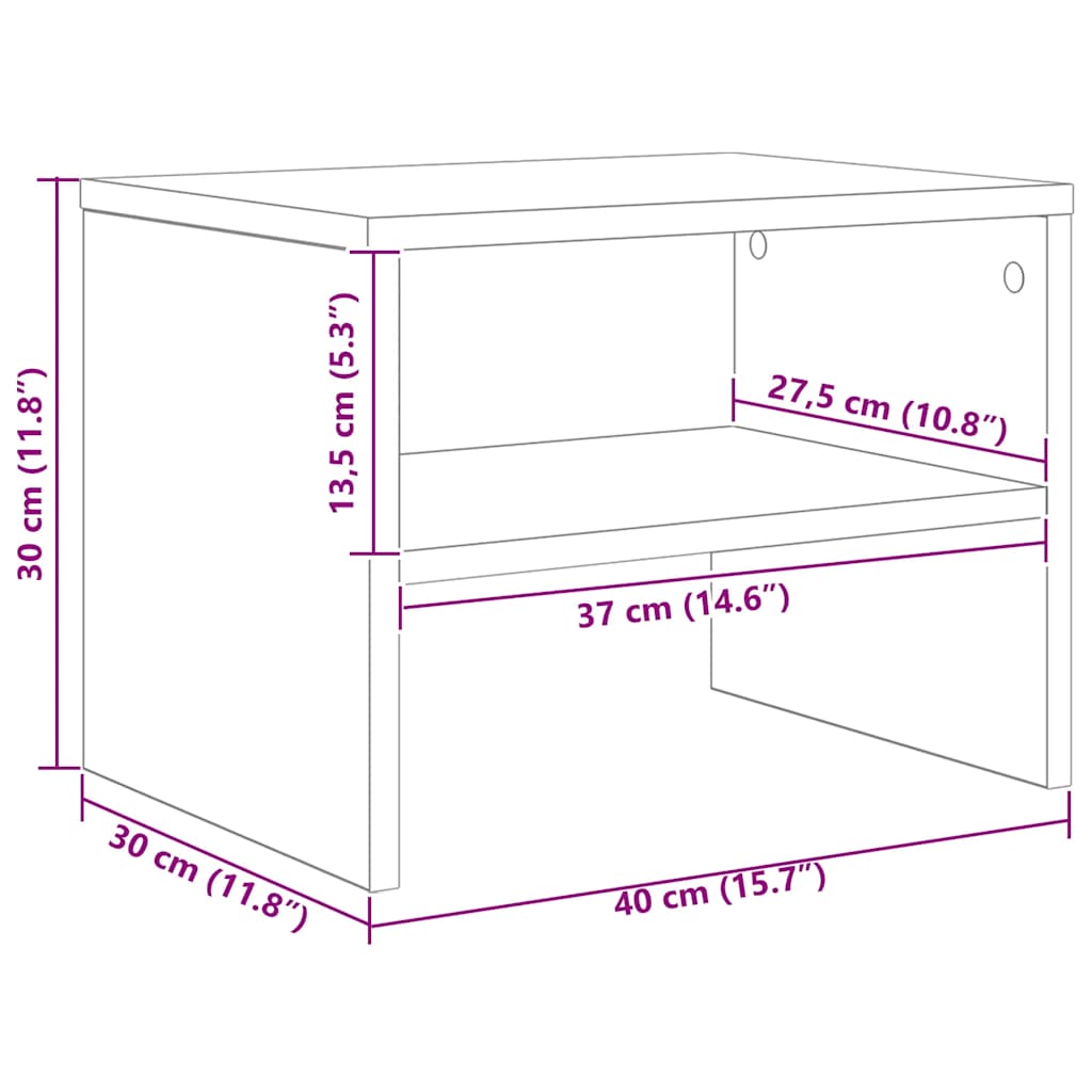 Nattbord 2 stk hvit 40x30x30 cm konstruert tre