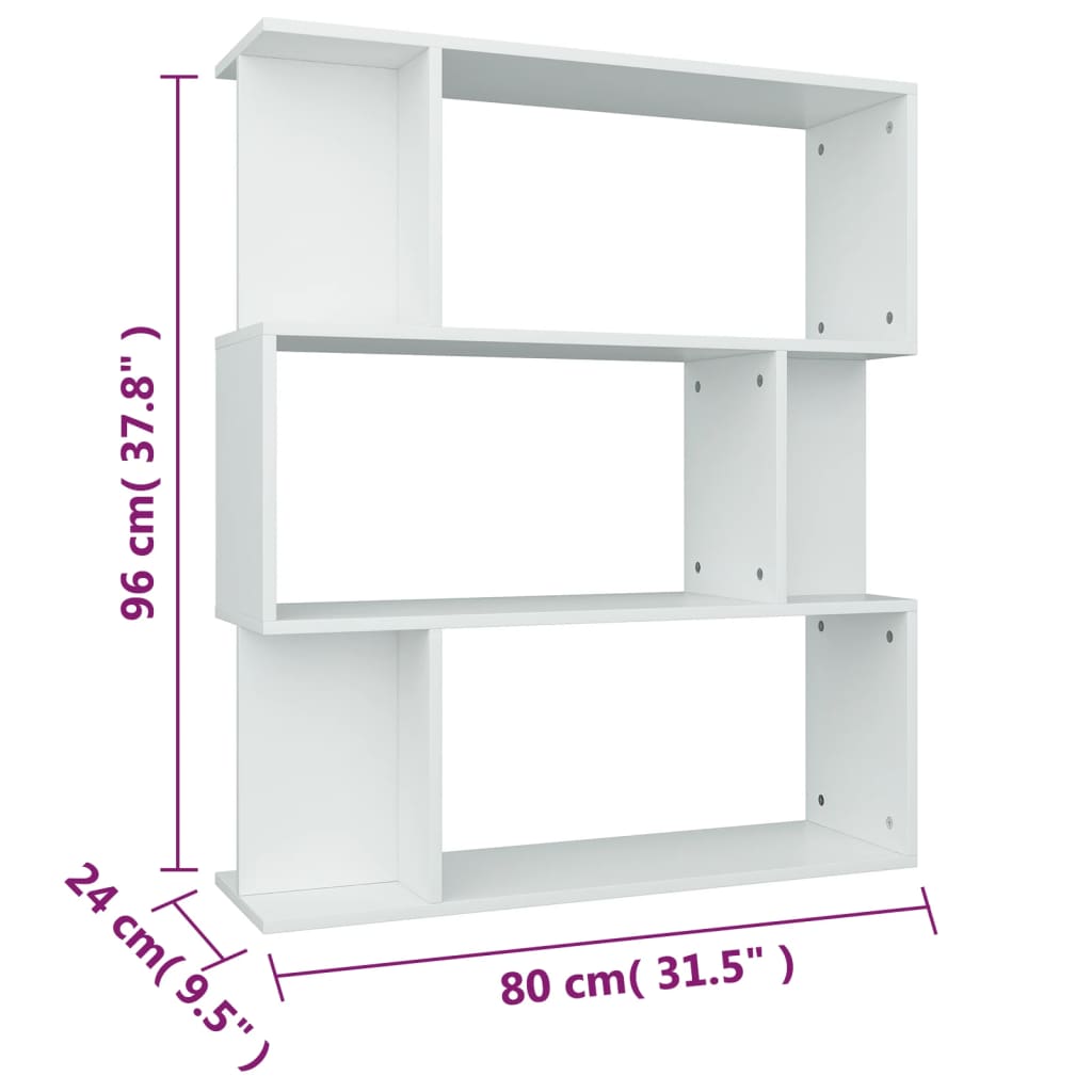 Bokhylle/Romdeler hvit 80x24x96 cm konstruert tre