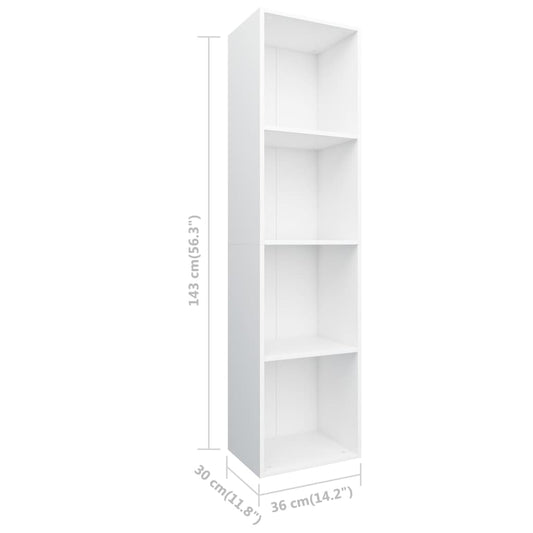 Bokhylle/TV-benk hvit 36x30x143 cm konstruert tre