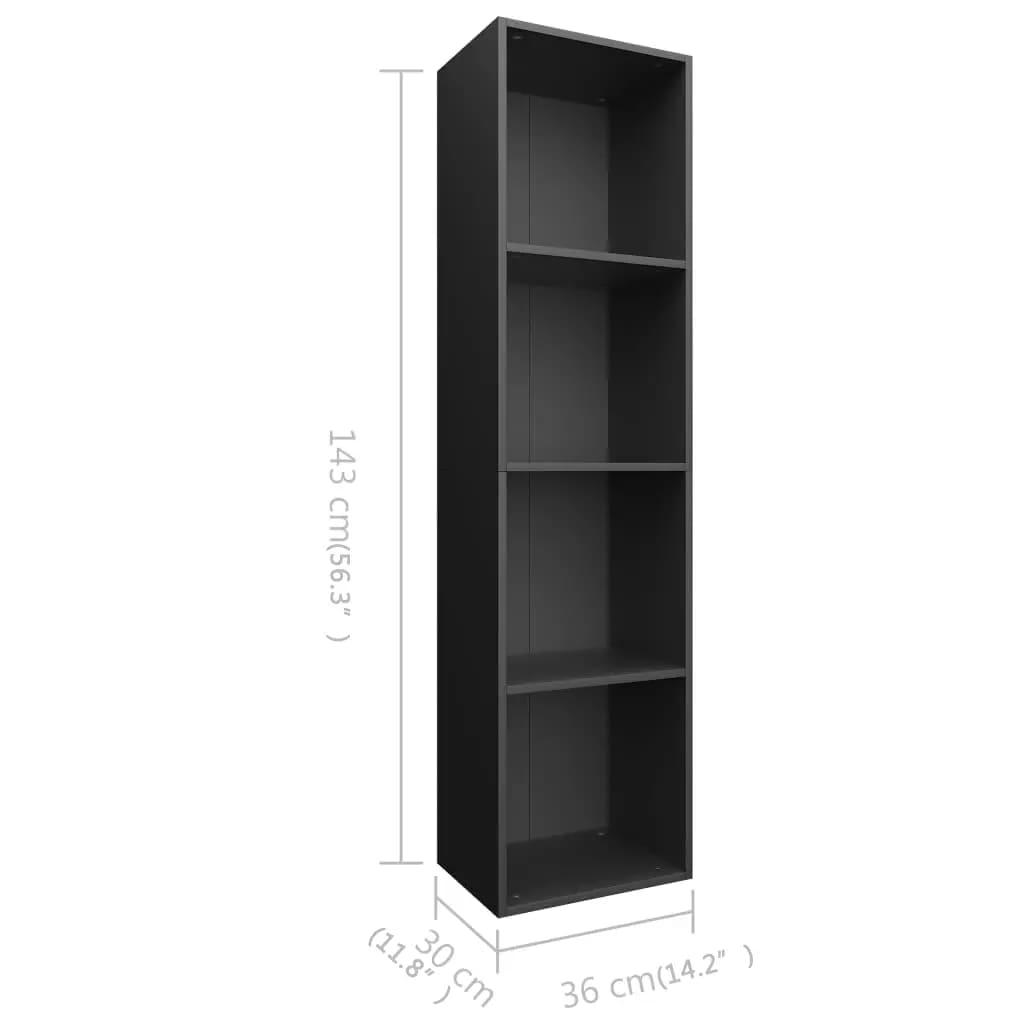 Bokhylle/TV-benk svart 36x30x143 cm konstruert tre
