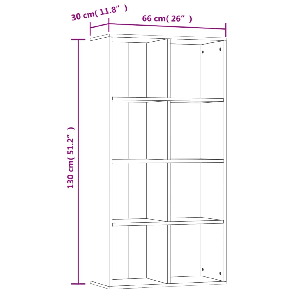 Bokhylle/skjenk sonoma eik 66x30x130 cm konstruert tre