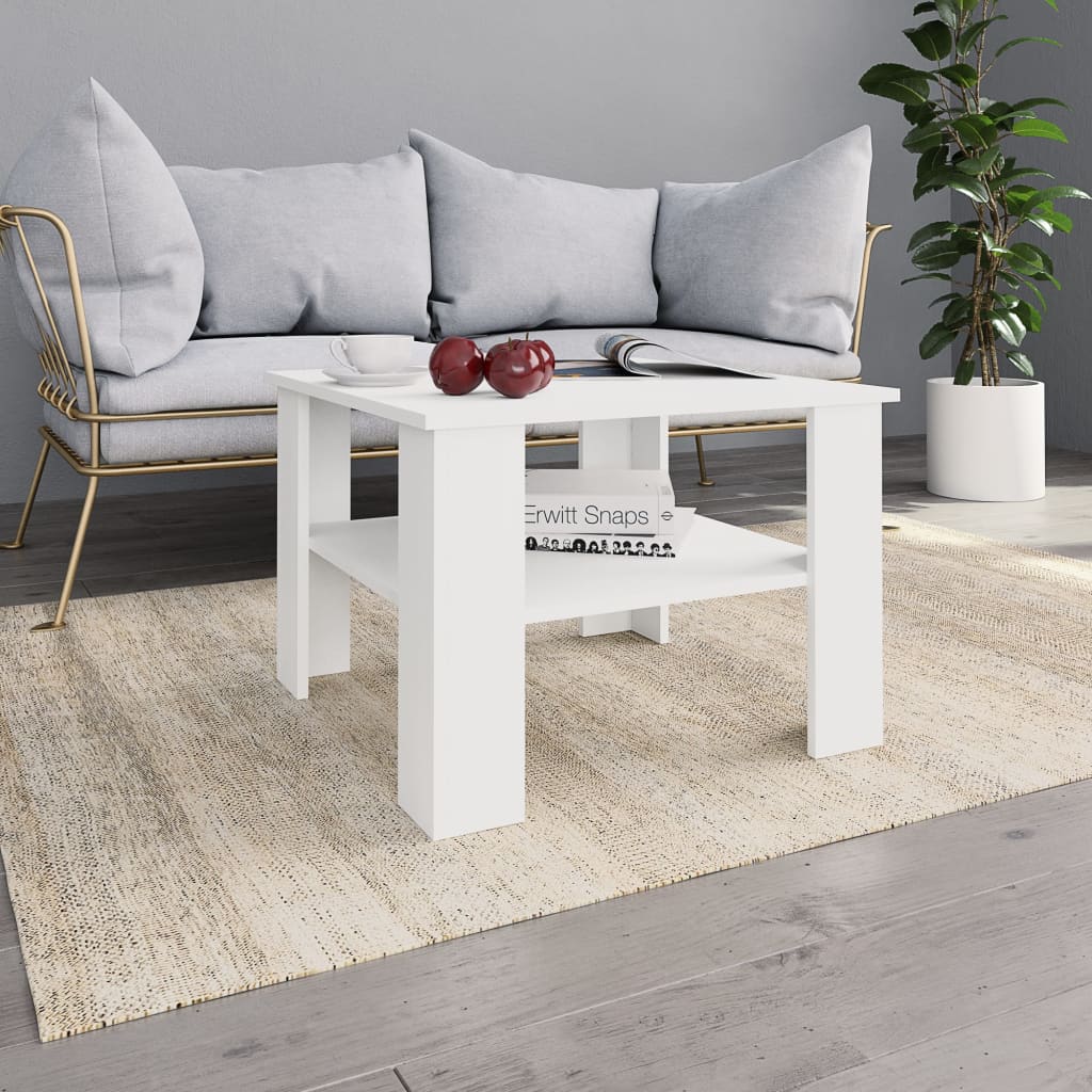 Salongbord hvit 60x60x42 cm konstruert tre